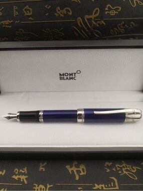 Montblanc Blue Fountain Pen with Silver Trim